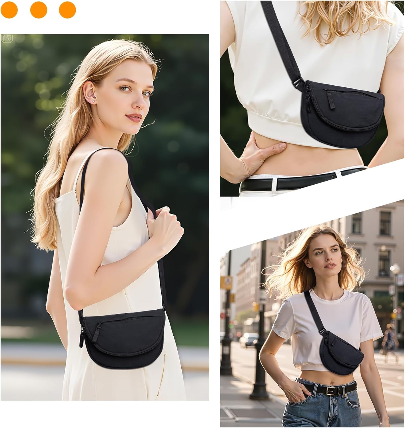 Rancco Crescent Bag Shoulder Bag for Women Men, Fashion Nylon Folding Crossbody Bag with Adjustable Strap, Lightweight Shoulder Bags with Inner Pocket For Outdoors Travel Work - Image 2