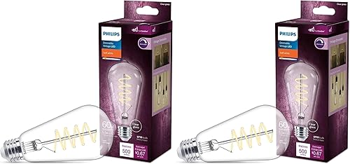 Philips Espiral transparente vintage LED ST19 sin parpadeo, regulable, tecnología EyeComfort, 500 lúmenes, blanco suave (2700 K), 5.5 W 60 W,