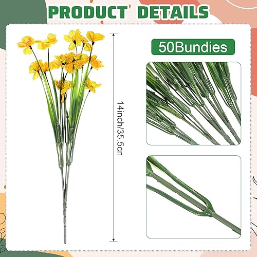 Miniatura 3 de Jexine 50 paquetes de flores artificiales para exteriores, resistentes a los rayos UV, flores sintéticas de seda, no se decoloran, plantas