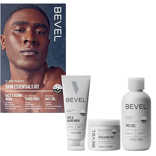 Bevel Juego de cuidado de la piel para hombres incluye lavado facial con aceite de árbol de té almohadillas exfoliantes de ácido glicólico y