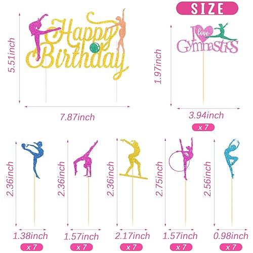 Miniatura 2 de 43 piezas de suministros de gimnasia para fiesta de cumpleaños con purpurina dorada, regalos de fiesta de gimnasia para niñas, decoración de tartas,