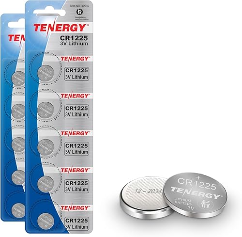 Tenergy Batería de 3 voltios CR1225, pilas de botón, ideal para termómetros, llaveros, punteros láser, dispositivos médicos, calculadoras y más, 10