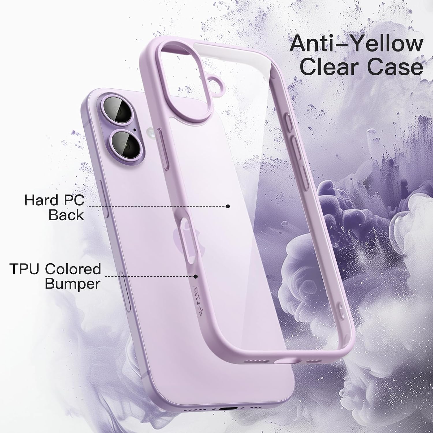 JETech Case for iPhone 17 6.3-Inch, Shockproof Phone Bumper Cover, Solid Color Matte TPU Frame, Anti-Scratch Clear Back (Lavender)