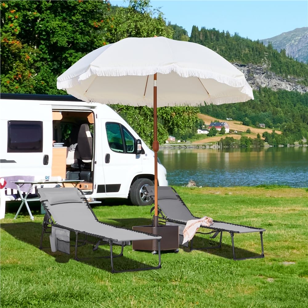 Yaheetech Cama de Camping Plegable con Cojín y Bolsillo Lateral Respaldo | Ajustable en 5 Posiciones, Tumbona Plegable hasta 120kg para Interior Exterior y Viajes, 189x57x38 cm, Gris