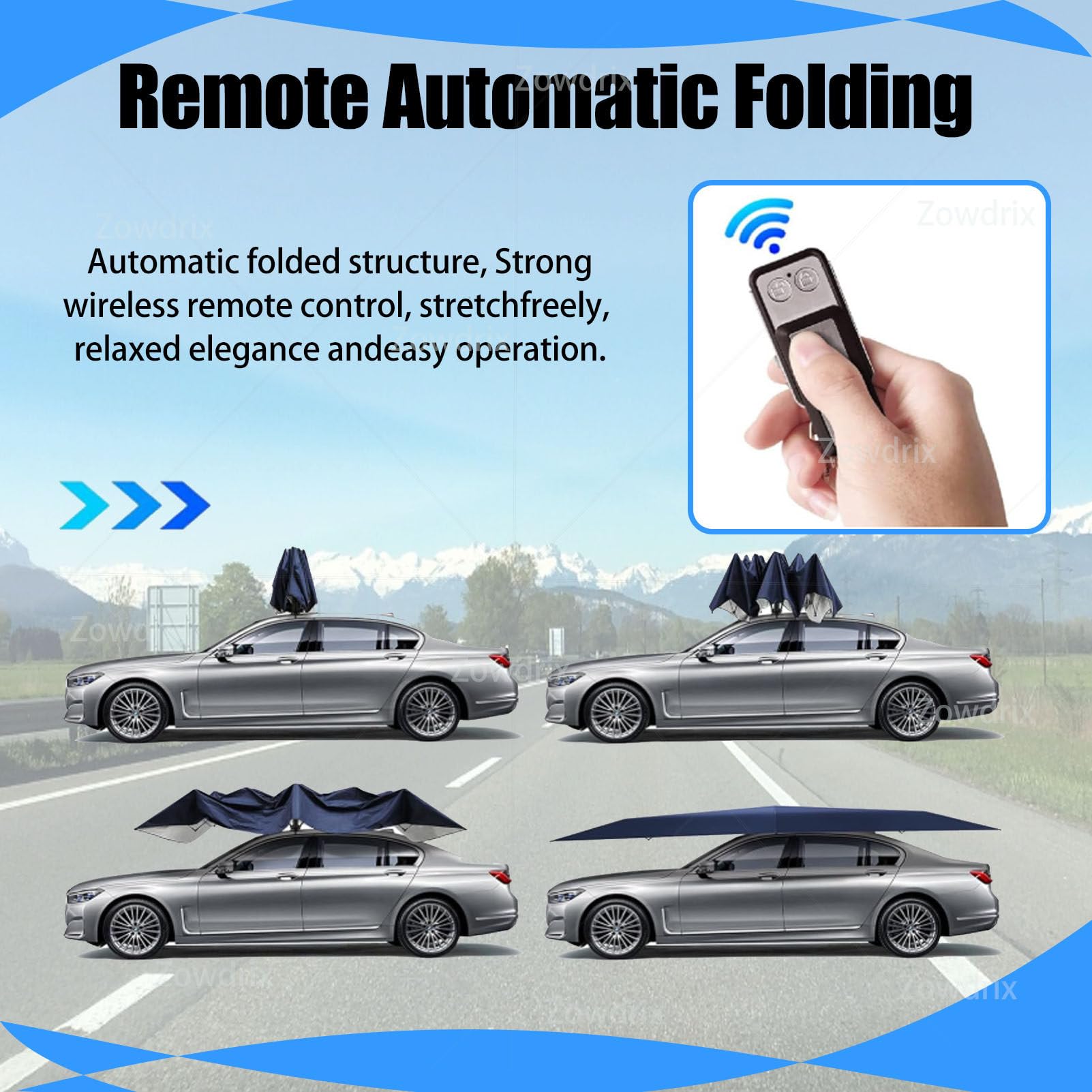Tenda Ombrello Completamente Automatica da 5,2M con Corde Regolabili, Tettoia Mobile UPF 30+, Facile da Installare con Ventose, per SUV, Camion E Furgoni Navyblue-5.2M