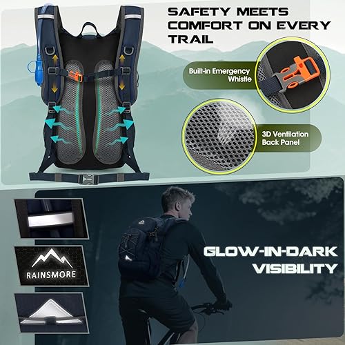 Miniatura 6 de Mochila de hidratación con bolsa de agua, mochila ligera de senderismo de 18 litros para mujeres y hombres, pequeña bolsa de agua de hidratación