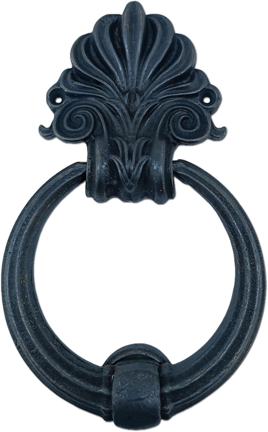 Brass Ring Door Knocker with Ornamental Design, 7.1 inches, Unlacquered Antique Copper Finish