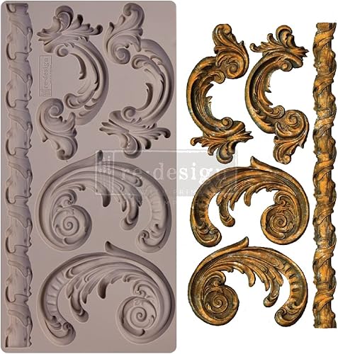 Redesign with Prima Redesign Furniture Decor Moulds Lilian Scrolls5 x 0.346 in de grosor para tocador de funiture, chocolate, pastel, dulces,