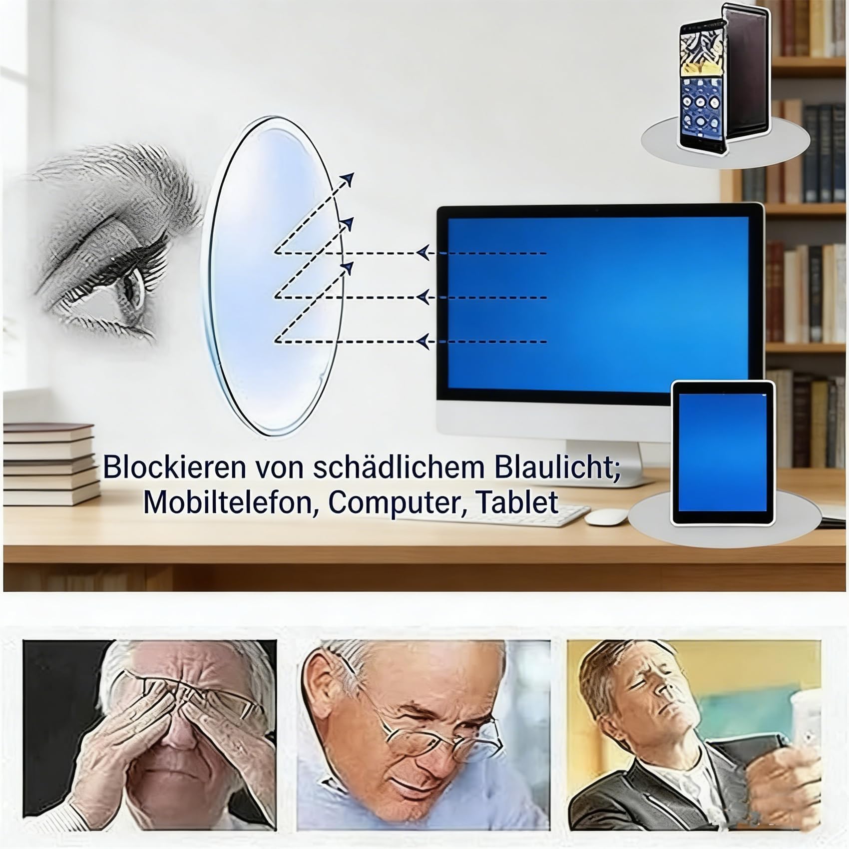 Neslemy Brille, Autofokus Brille Mit Selbsteinstellung, Intelligente Zoom-Brillen Mit Blaulichtschutz Für Damen Und Herren, Für Menschen Mittleren & Höheren Alters, Weiche Silikon-Nasenpads (Mix)