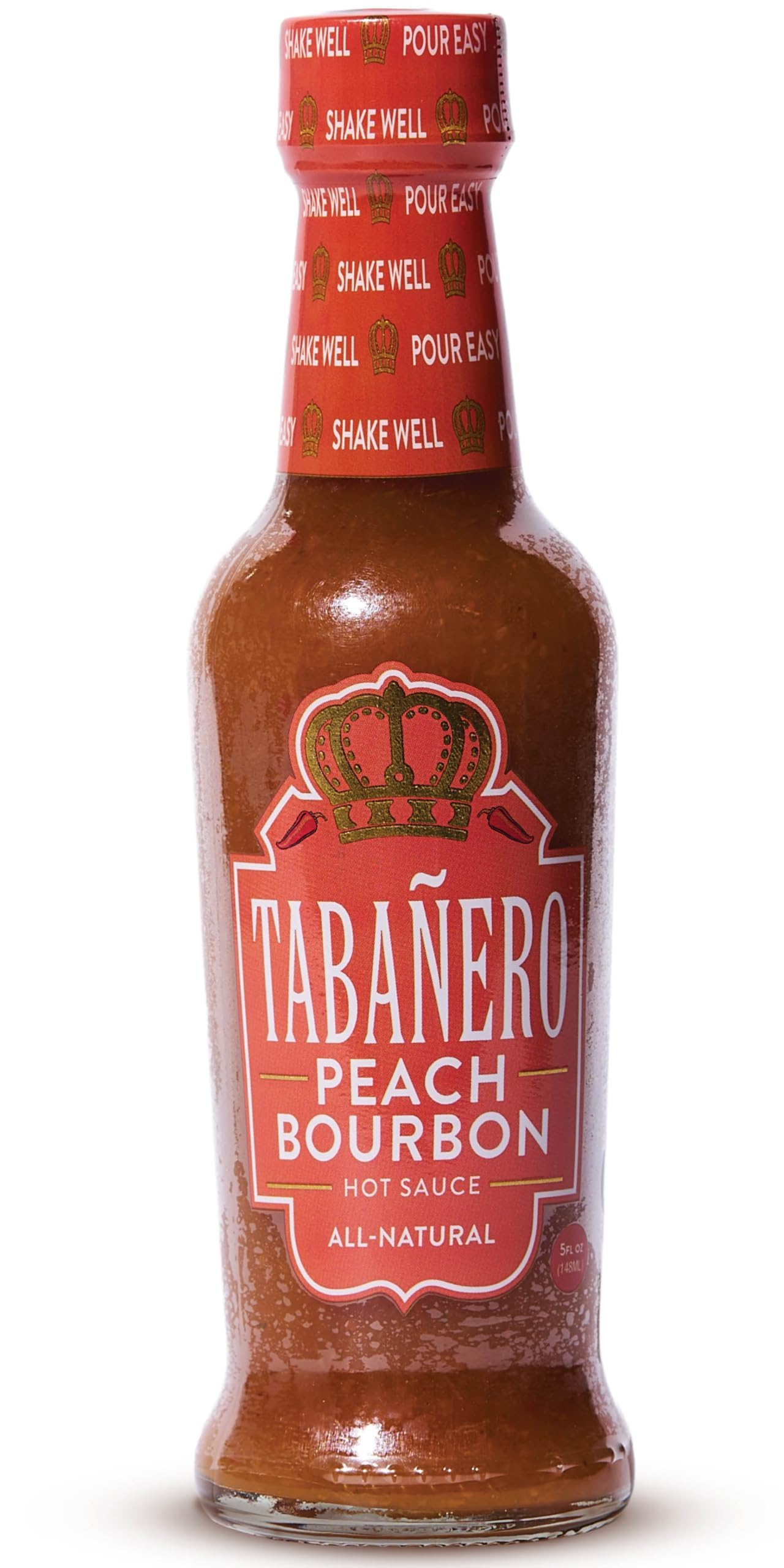 Tabañero Peach Bourbon Hot Sauce, 5 oz Small Glass Bottle, Gourmet Sweet Sauce Gift, All Natural, Low Sodium, Made in the USA
