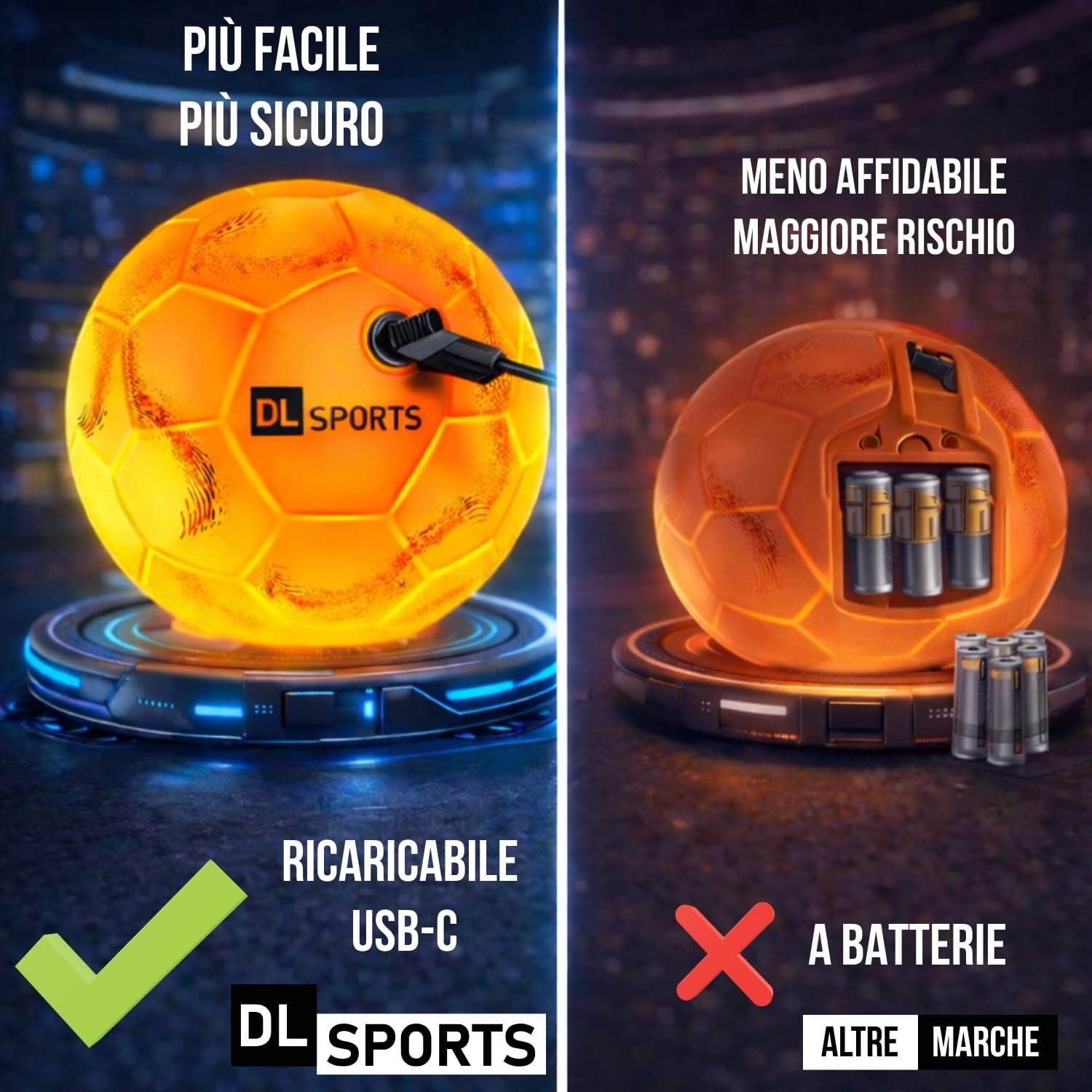 Pallone da calcio luminoso LED ricaricabile – Pallone da calcio per bambini all'aperto riflettente – si accende la notte in fluorescente – idea regalo calcio per bambini – gioco sicuro