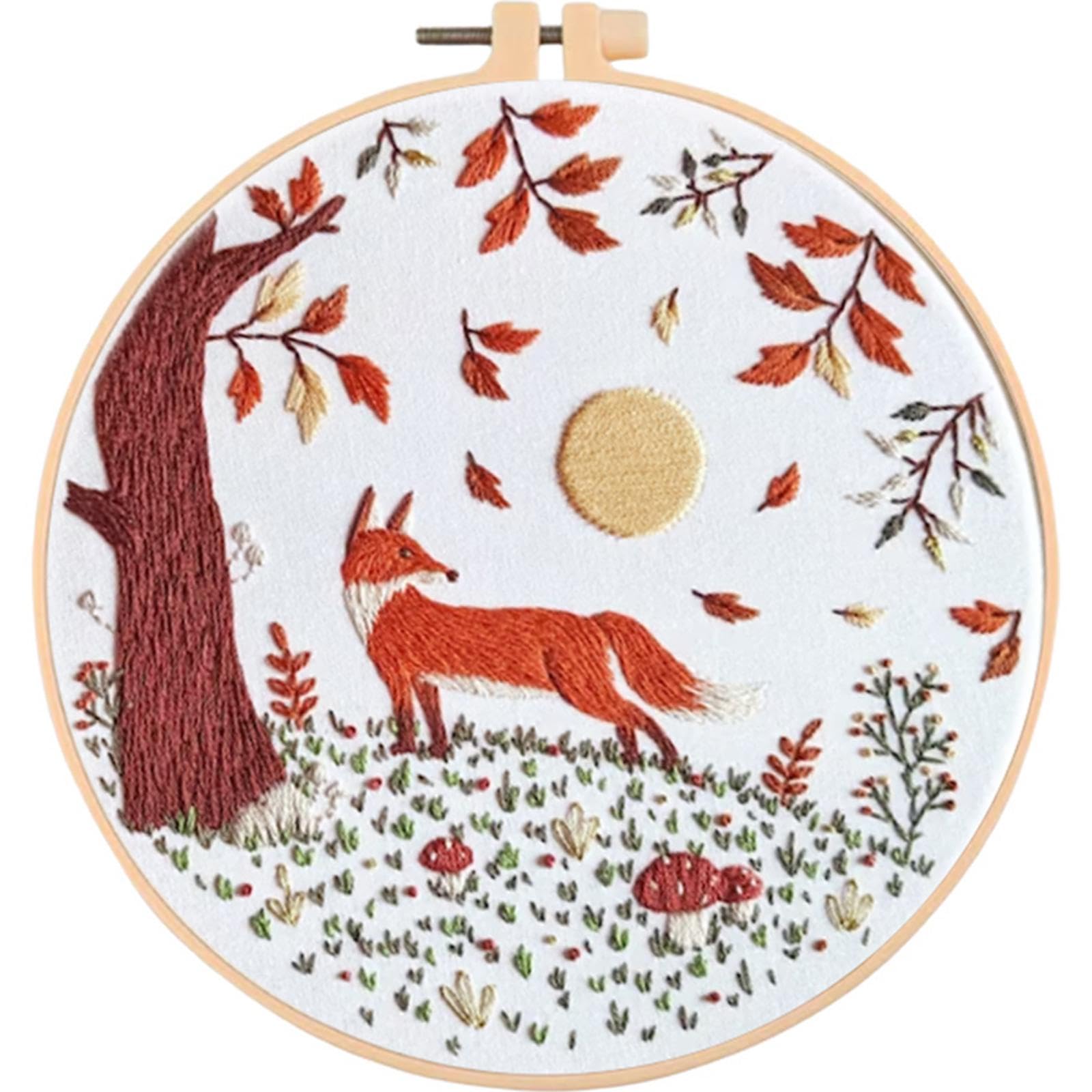 Fox DIY Embroidery Kit with Embroidery Hoop 30x30cm, Cross Stitch Kits for Adults, Embroider Kit Adult Beginner, Stitches Kit for Christmas & Mothers Day Gifts