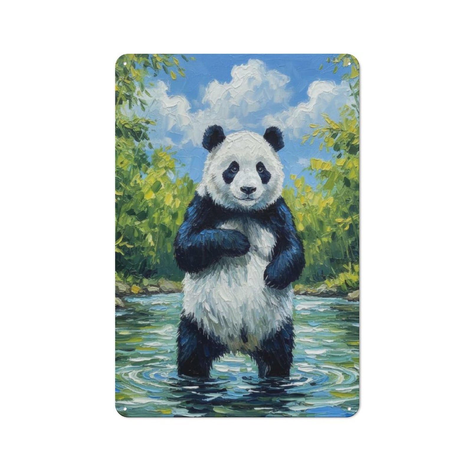 Junmoney Panda In River Painting Vintage Tin Sign 30X20cm With For Café Or Restaurant, Suited To Wall Displays In Cafés And Restaurants