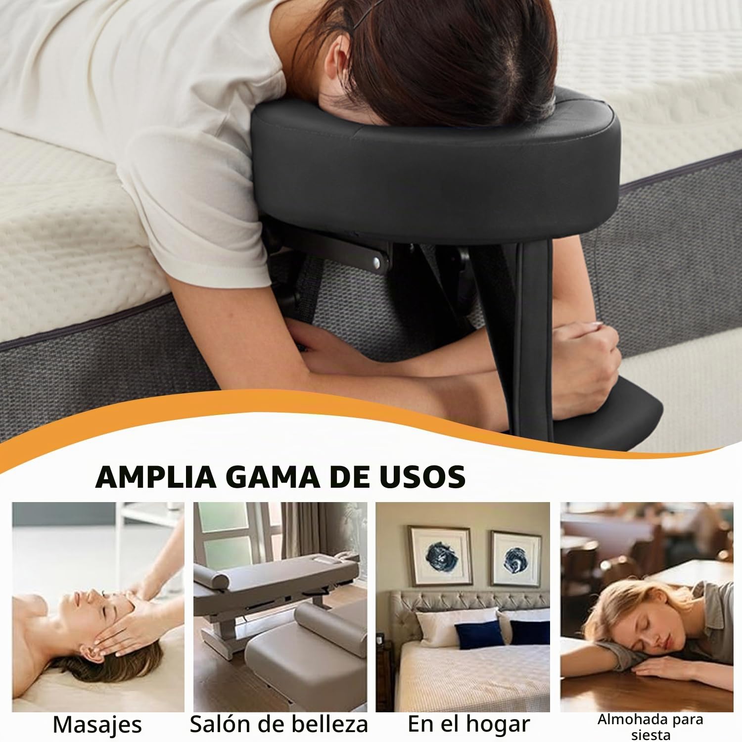 Reposacabezas de masaje para cama, reposacabezas ajustable de 180°, con soporte para cojín facial, colchón de masaje con tabla para reposabrazos y bolsa de almacenamiento, para colchones de un