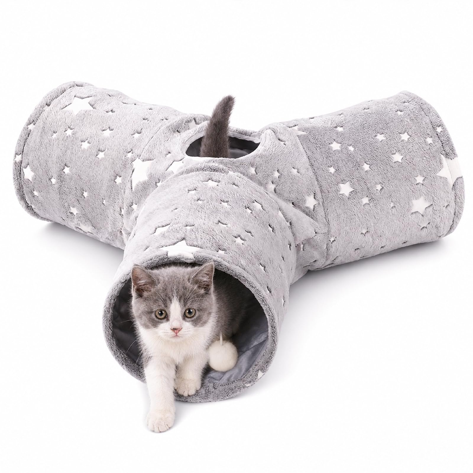 SUNNYNEST Foldable Cat Tunnel Toy Y Shaped Plush Indoor Interactive Cat Tunnel with Crinkle Sound and Hanging Ball for Kitten Cats Small Pets Exercise Play Hide and Seek Pet Activity Tunnel Bed