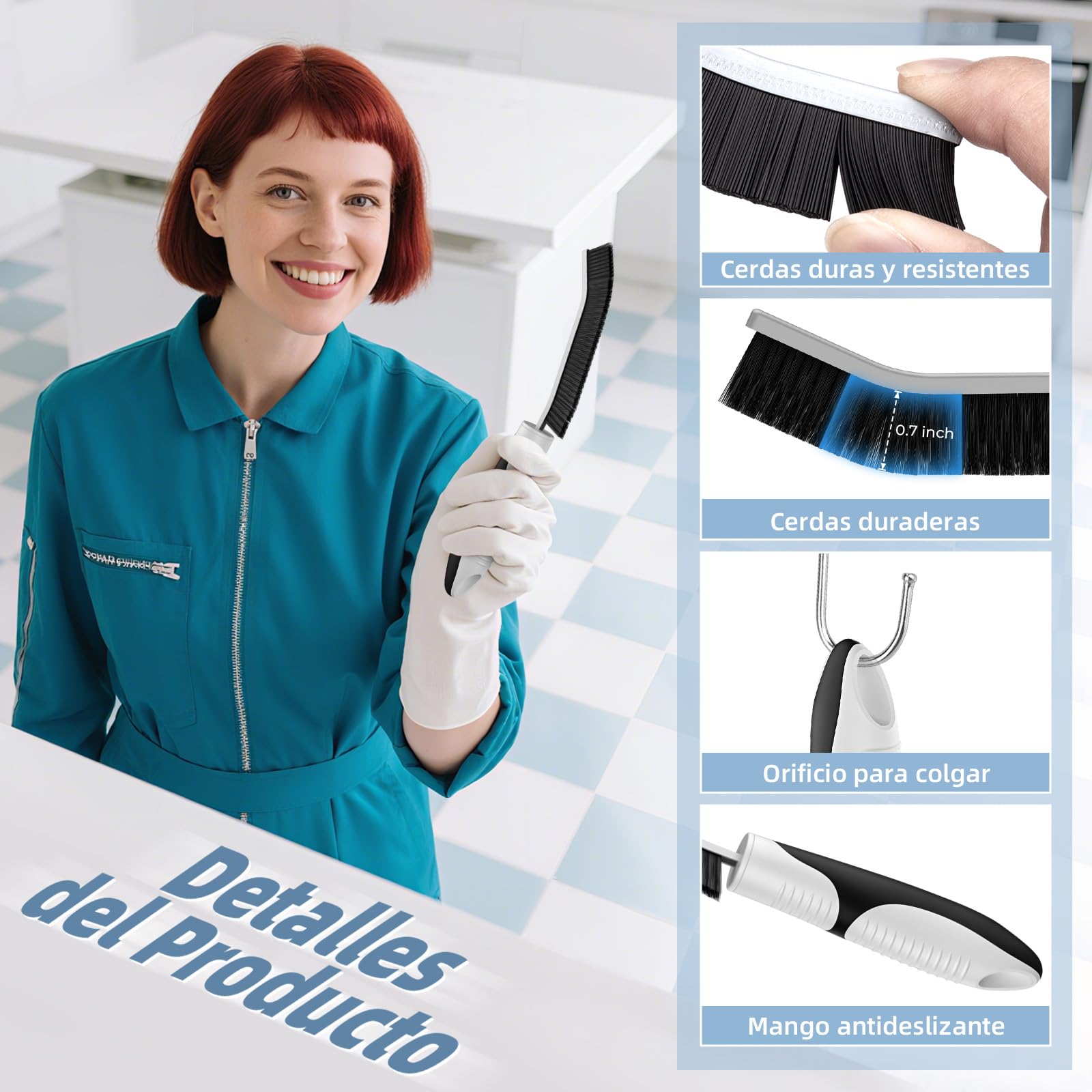 Cleangor Set de 3 Cepillos de Limpieza, Cepillo para Juntas, Duchas, Cocinas, Inodoros, Negro