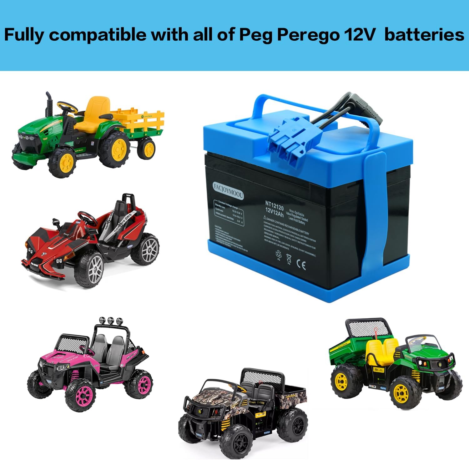 12 Volt Kids Ride On Battery for Peg Perego John Deere Gator Polaris Gaucho Rock'in Case Ih Tractor 12v12ah Replacement Battery