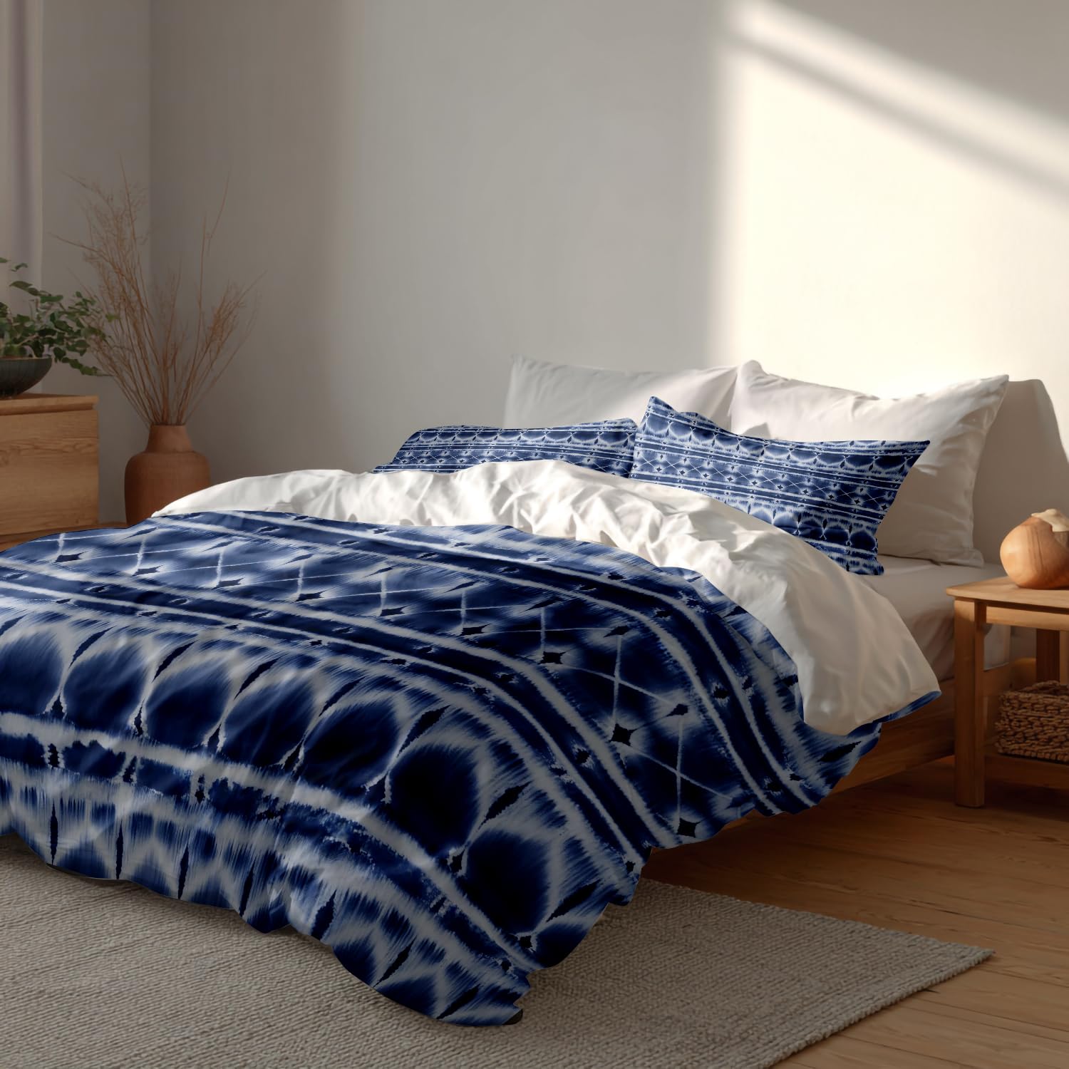 Housse de couette tie dye bleu marine Shrahala au design abstrait et finitions premium
