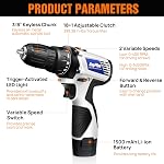 16.8v Cordless Power Drill Combi Driver Electric Screwdriver Tools Kit,2 Variable Speed 18+1 Torque Setting,23pcs Drill/Driver Bits，2 Powerful Battery