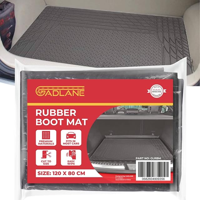 GADLANE Rubber Car Boot Liner Protector - Non Slip Mat Waterproof Heavy Duty Car Boot Protector - Universal Car Mat is Easily Cut to Size to Protect Carpet For Car SUV MPV Truck Van
