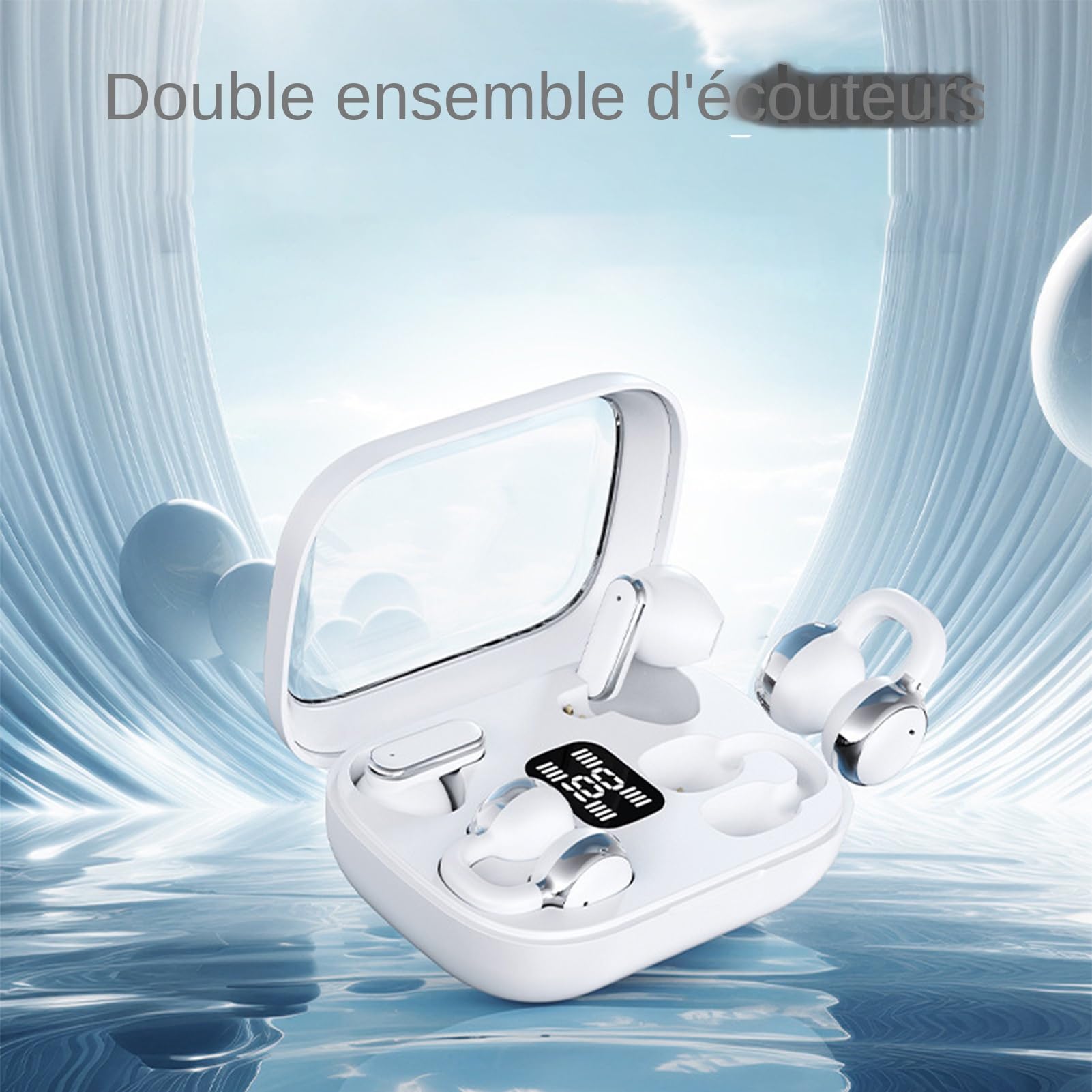Générique Écouteurs sans Fil - Écouteurs Intra-Auriculaires 2 en 1 avec Clip 5.4 - Casque Sport avec Affichage LED et Autonomie Prolongée pour Jeux, Course, Gym