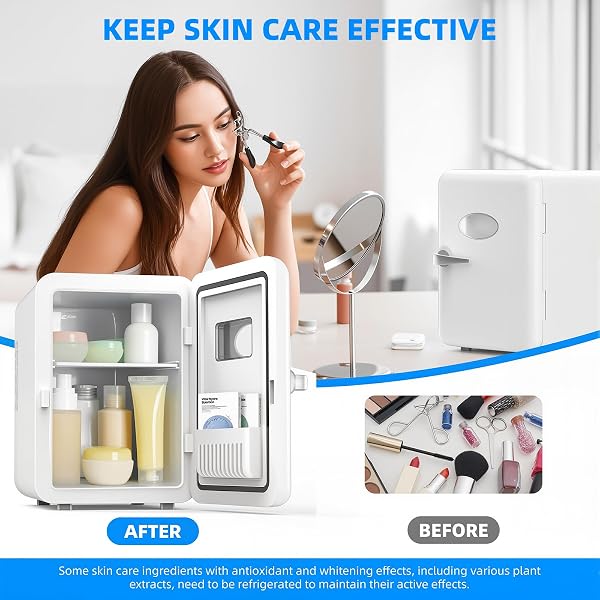 Vexloria Mini frigo da camera, 4L frigorifero piccolo per la cura della pelle, frigorifero per camera da letto, cura della pelle, bevande, ufficio, dormitorio e auto (bianco) CGA1 - 3