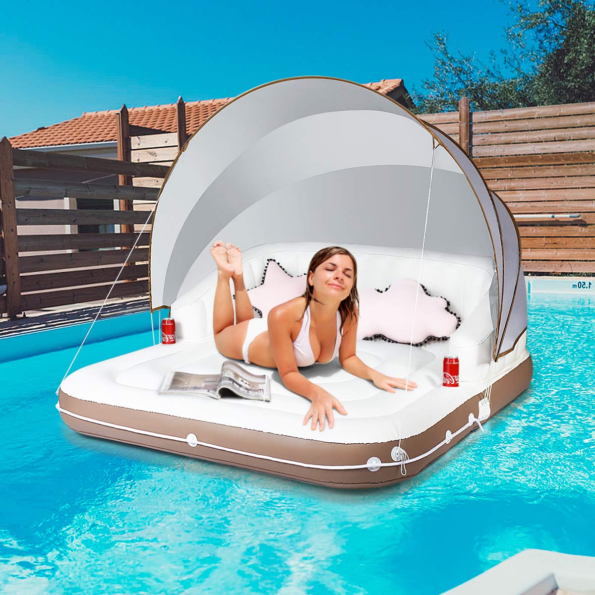 Buy GYMAX Floating Pool Bed Lounge, Inflatable Island Raft with