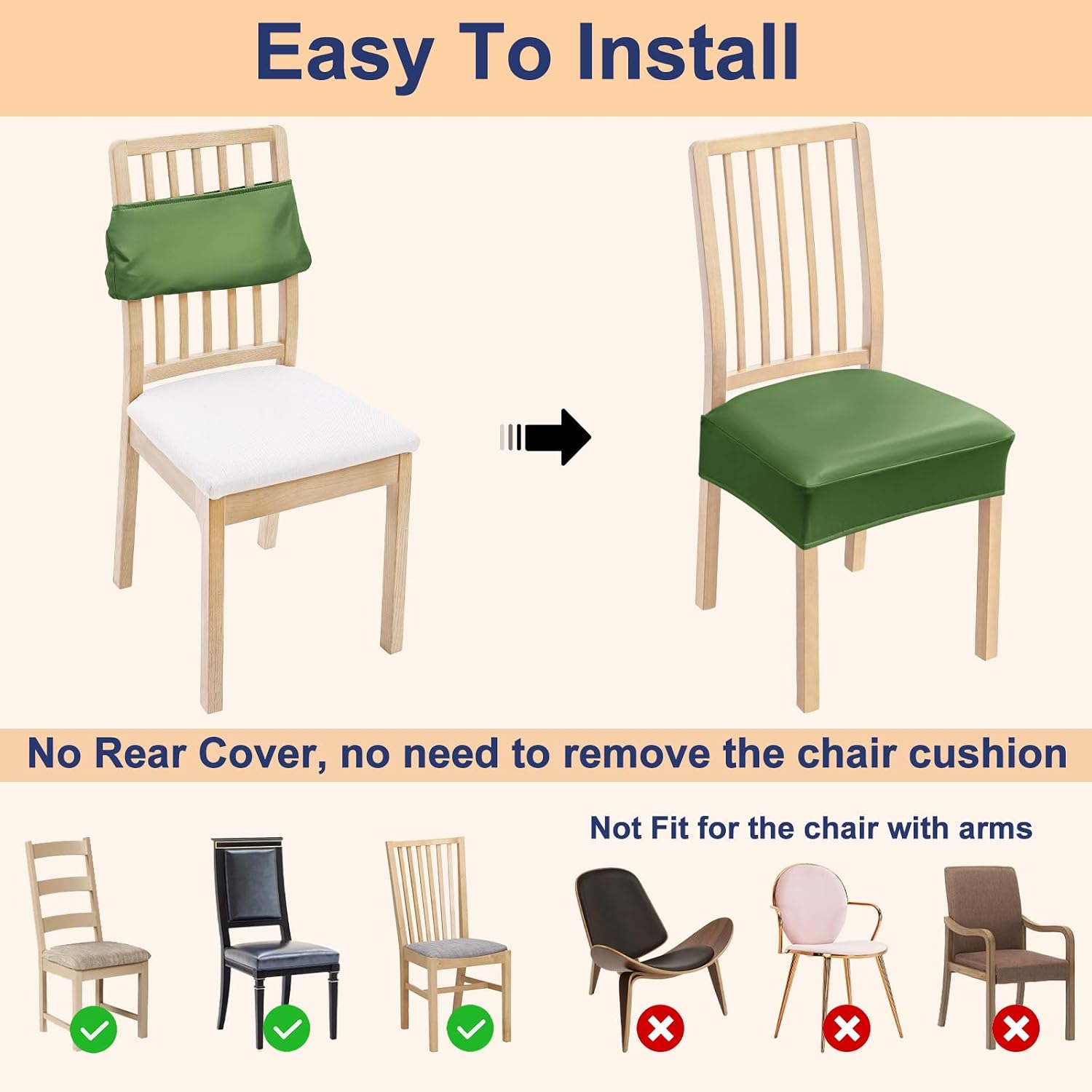 Smiry Waterproof Pu Leather Seat Covers for Dining Room Chairs Set of 6
