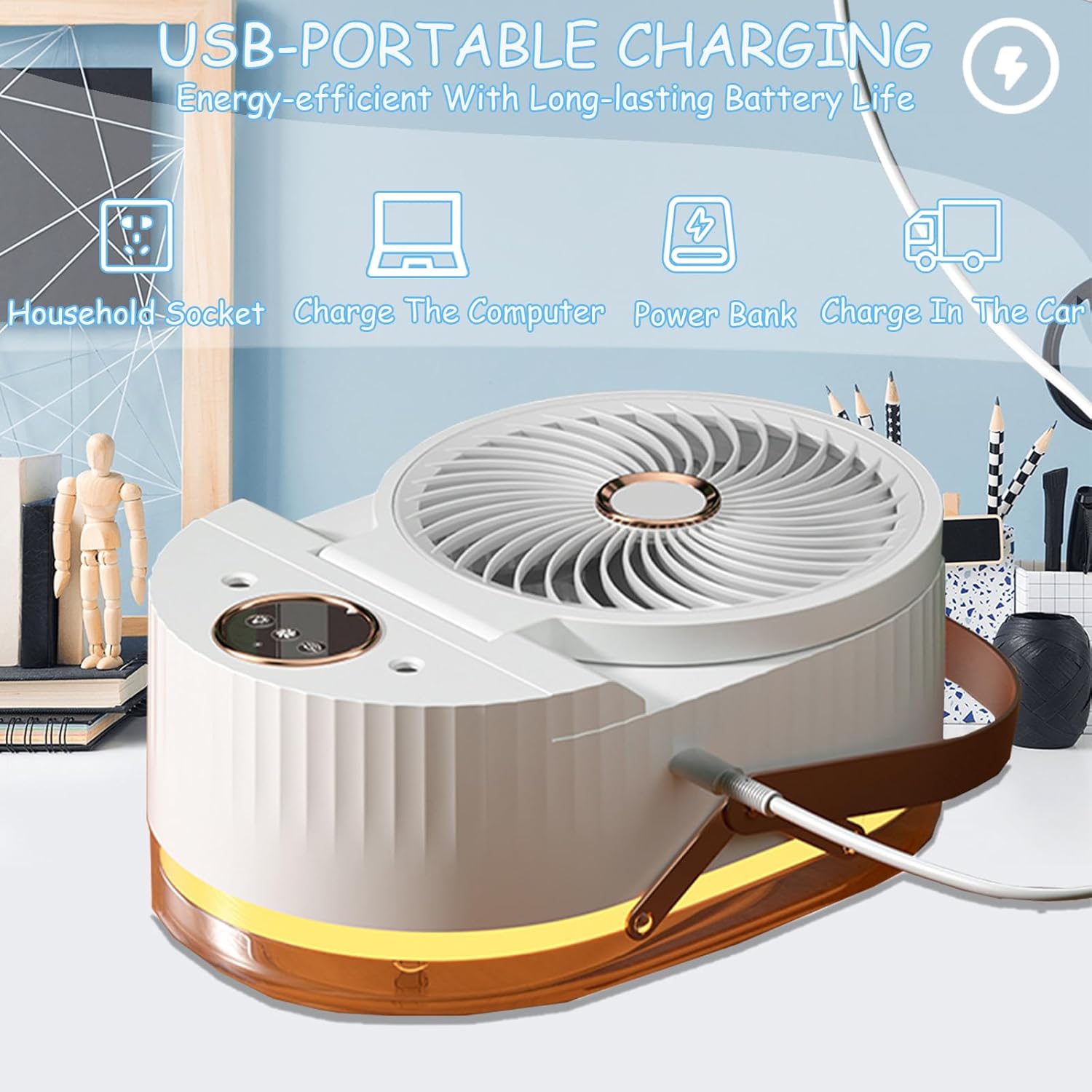 Misting Fan Hydrates and Moisturizes, Desk Fan with Battery Operated, 3 Wind Speeds, Portable Fan for Cooling Home Dorm Office Bedroom Bathroom Kitchen (White)