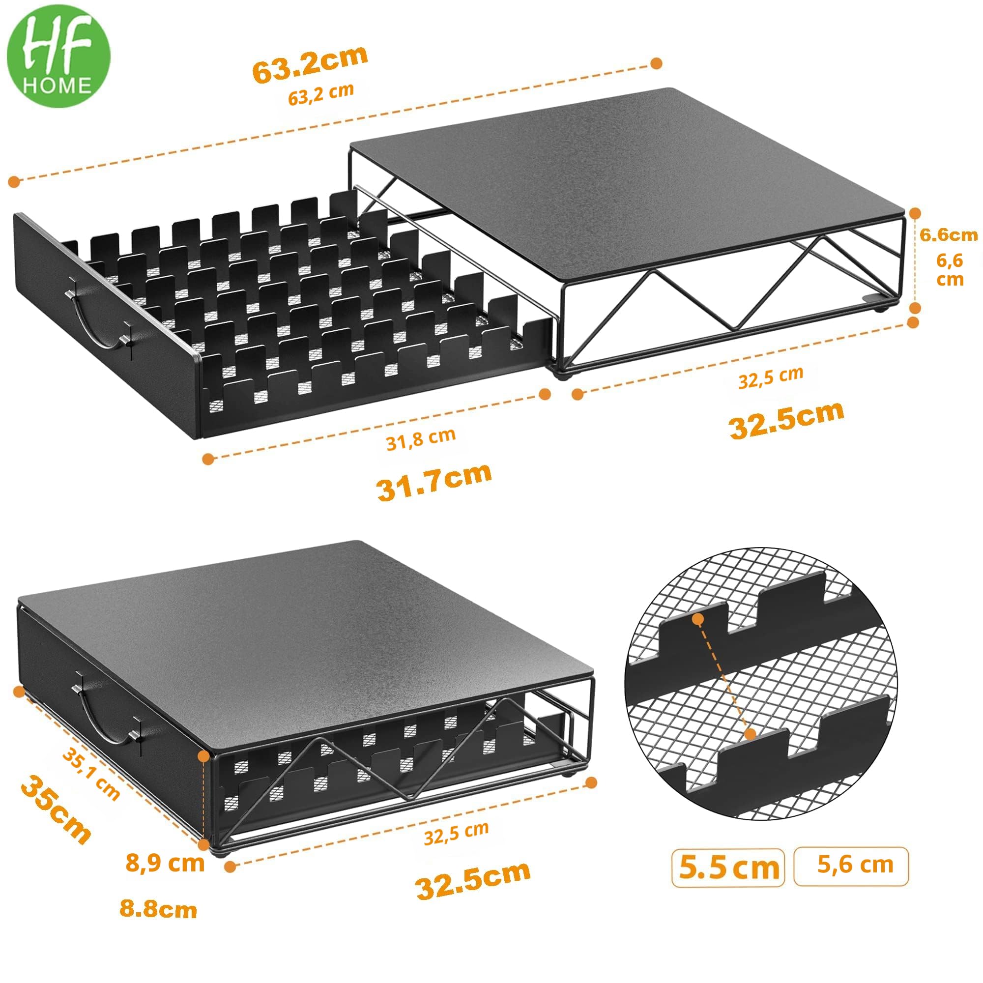HFHOME Porte-capsules Nespresso Vertuoline, porte-dosettes de café, tiroir de rangement pour 48 capsules de café Vertuo et 48 capsules Dolce Gusto