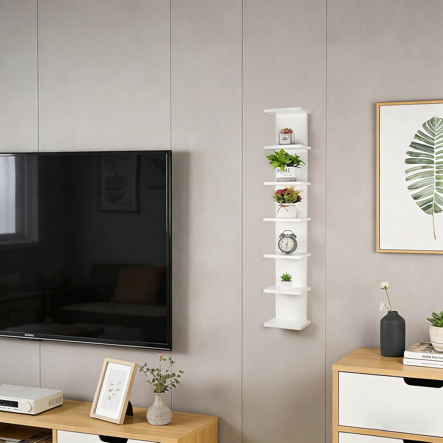 YEXEXINM 7 Tier Wall Shelf Unit White Lack Wall Shelf Narrow Smooth Laminate Finish Vertical Column Wall Decor Floating Shelves for Mount Floating Storage Home Decor Organizer(White)