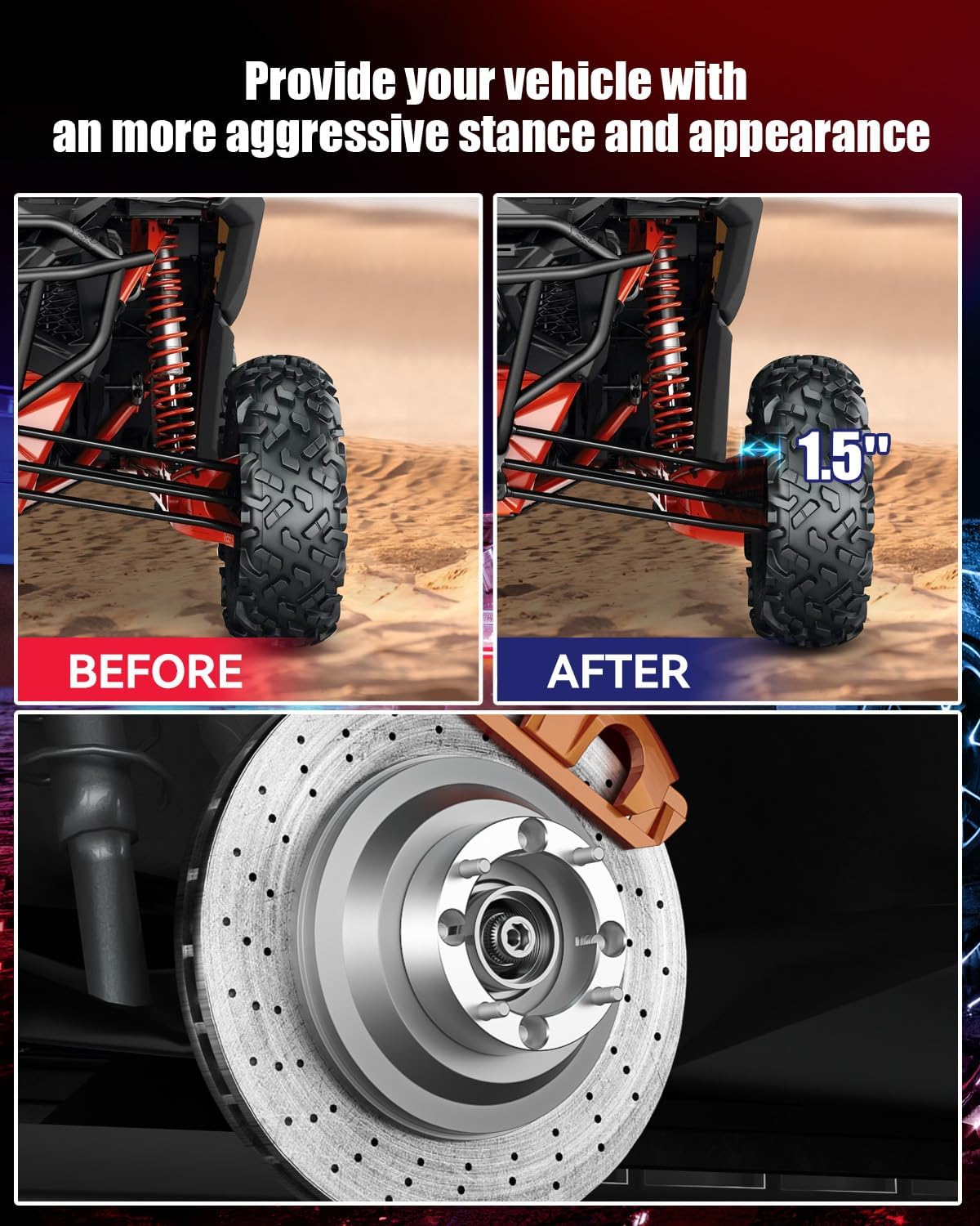 FLYCLE 4x156 ATV Wheel Spacers for 2013-2021 Polaris Ranger,2015-2021 Polaris RZR,2014-2021 Polaris RZR XP 1000, 1.5'' 4X156mm Wheel Spacer with M12x1.5 Studs & 131mm Center Bore