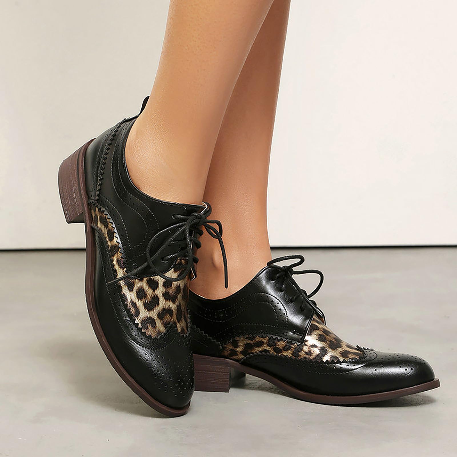 Scarpe Oxford da Donna con Tacco impilato e Stringhe
