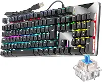 Teclado Teclas 100% Mecânico Gamer RGB Switch Blue Português Brasil ABNT2 Preto