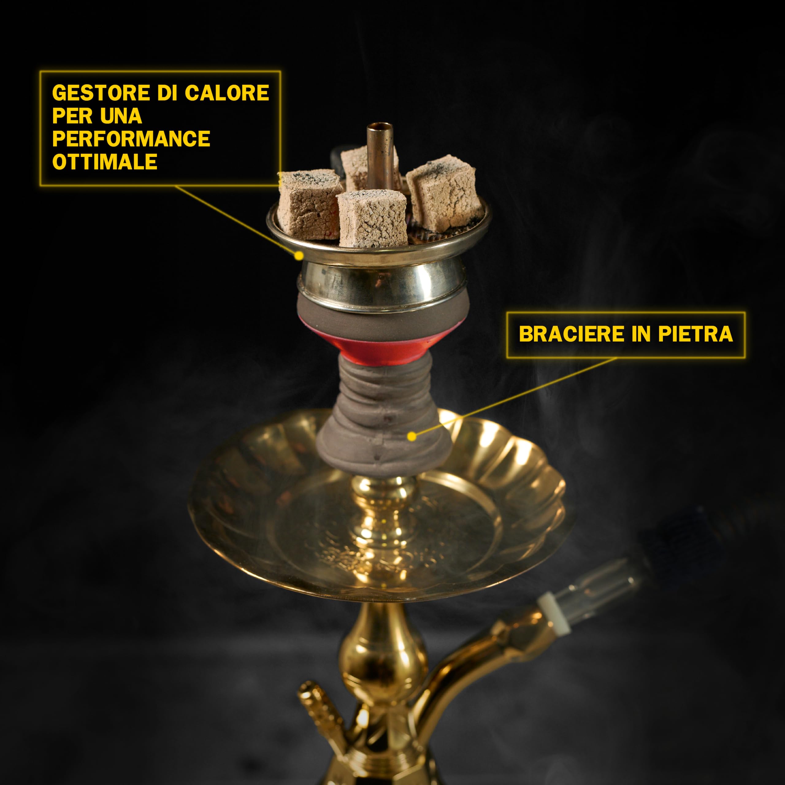 Dark Shisha Cachimba Tradicional Roja 44,5 cm | Aluminio con Base de Vidrio | Set Completo con Manguera, Cazoleta con Chimenea, Pinzas + 50 Boquillas Higiénicas de Colores