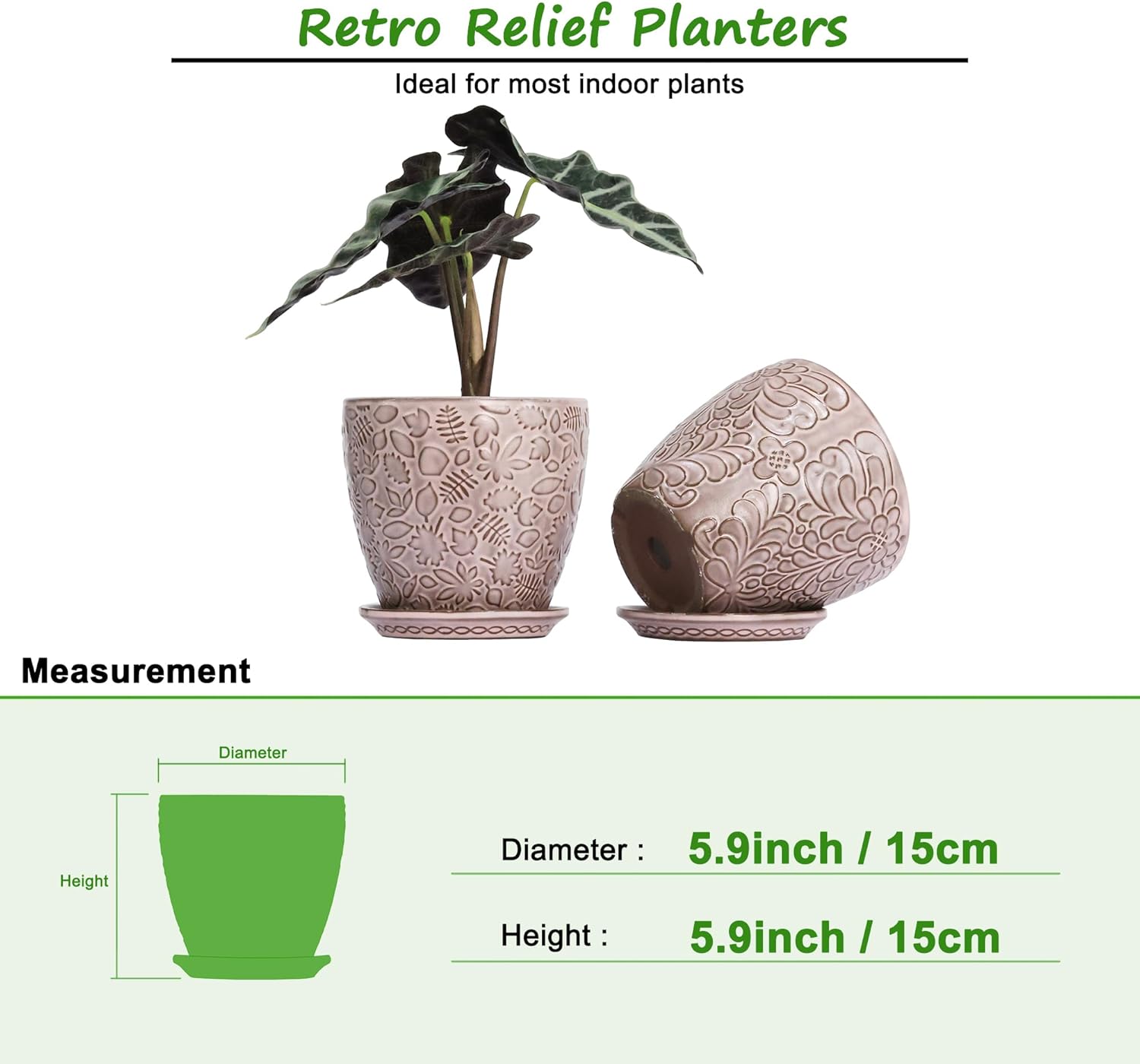 6 Inch Retro Ceramic Planter Set of 2 with Drainage Hole and Saucer for Plants, Indoor-Outdoor Garden Pots for Succulent, Orchid, and Flower (Fits Inner Pots Up to 5 Inches, Retro Peach) - Image 4