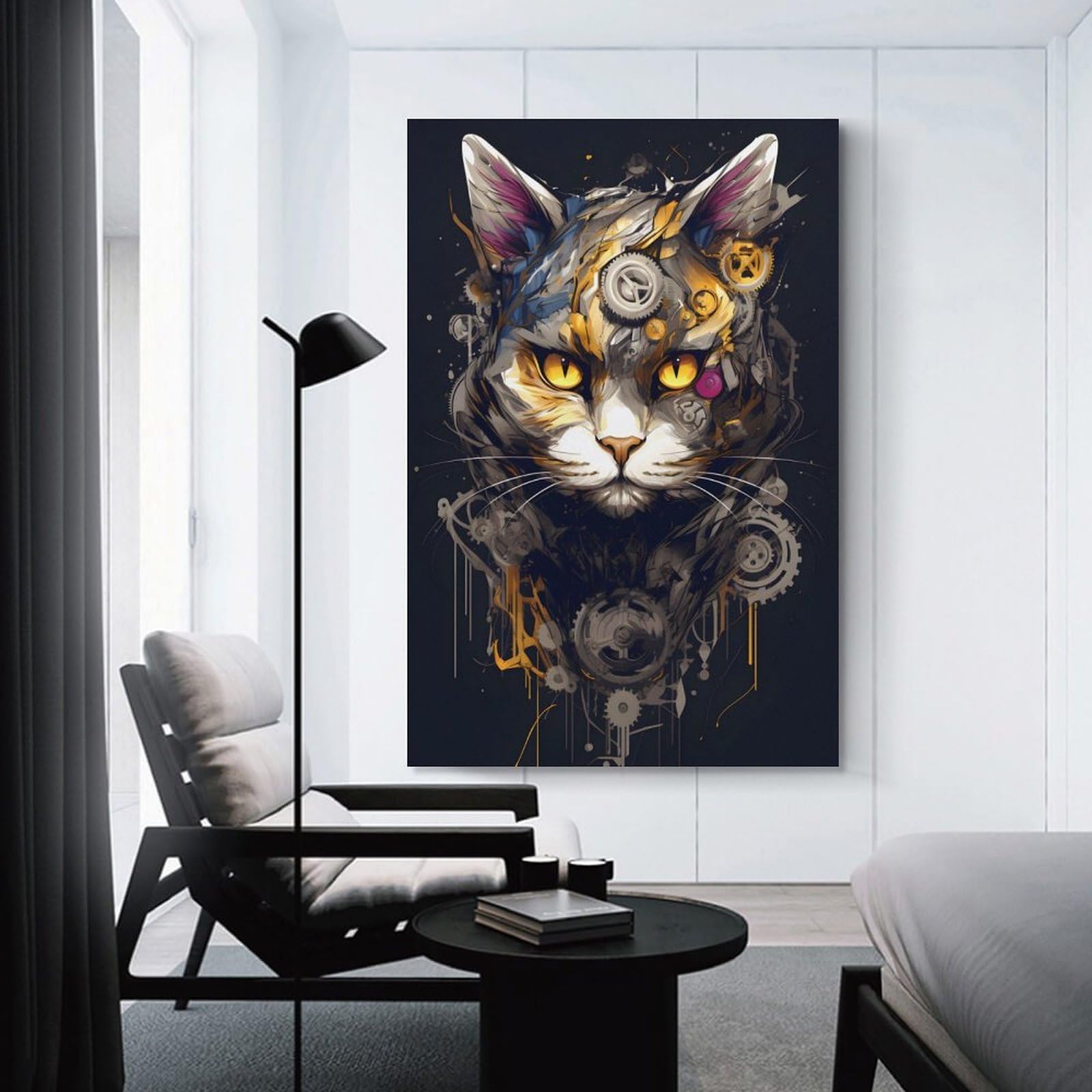 Junmoney Unframe-Robot Cat Robot Cat Canvas Art Print 08X12inch(20X30cm), For Gallery Wall Layouts In Home Or Office, Decorative Artwork With Flexible Styling
