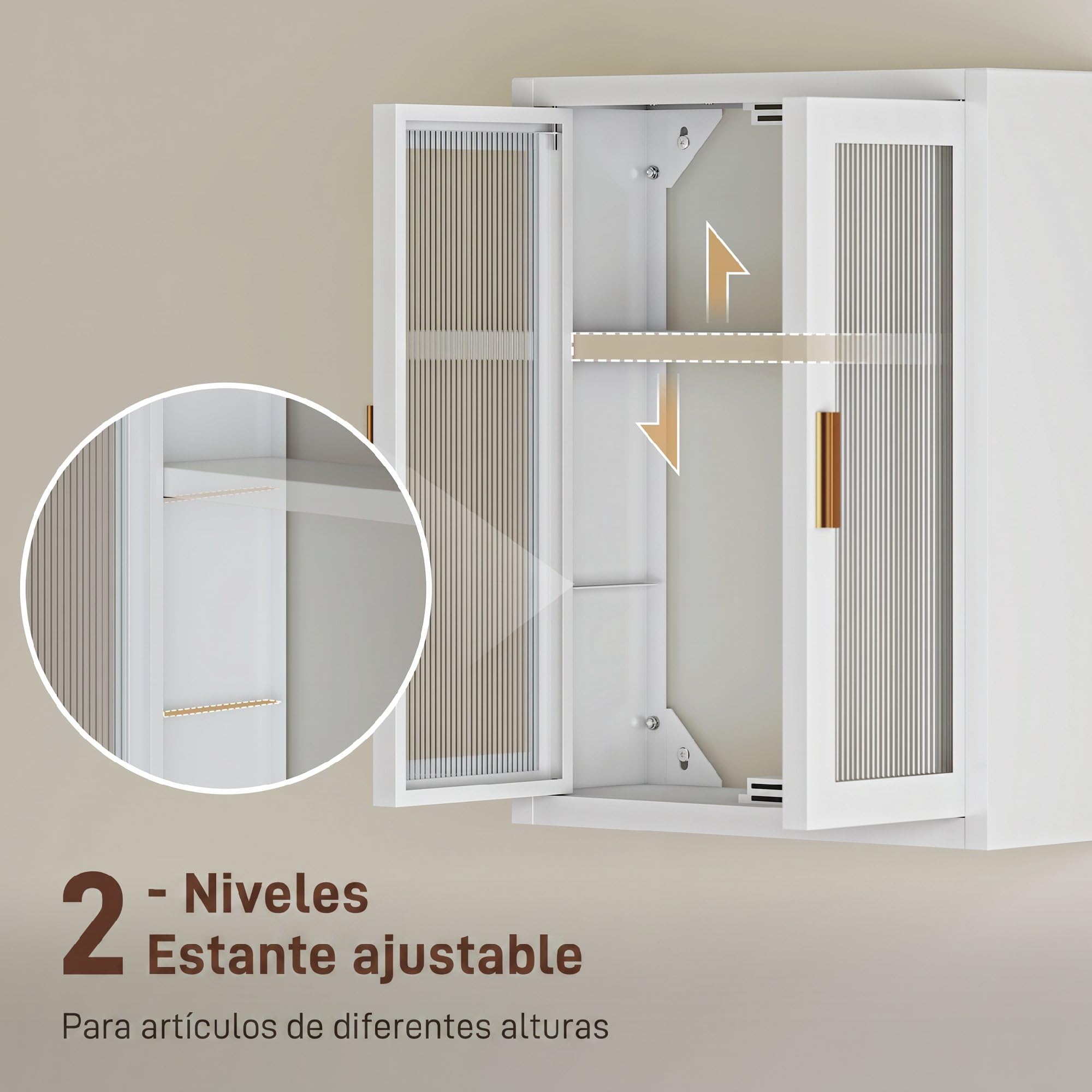 HOMCOM Armario de Baño de Pared Moderno con Puertas de Acrílico Blanco | Mueble de Baño Colgante, Estante Ajustable, Cierres Magnéticos, Armario de Almacenamiento, Lavadero, sobre Inodoro