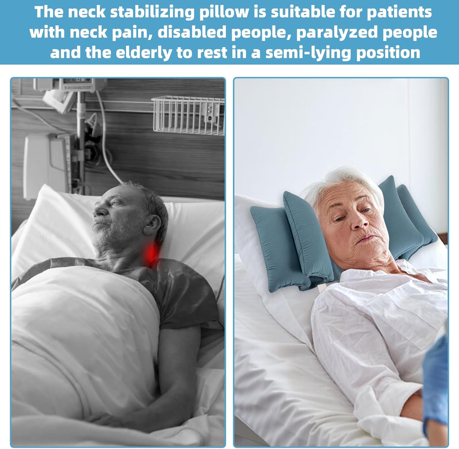 Neck Wedge Stabilizer Pillow for Sleeping to Keep Head Straight, Wedge Head Positioning Pillows for Elderly, Bedridden and Disabled, Face up Posture Sleep Upright Pillow (Blue) - Image 5