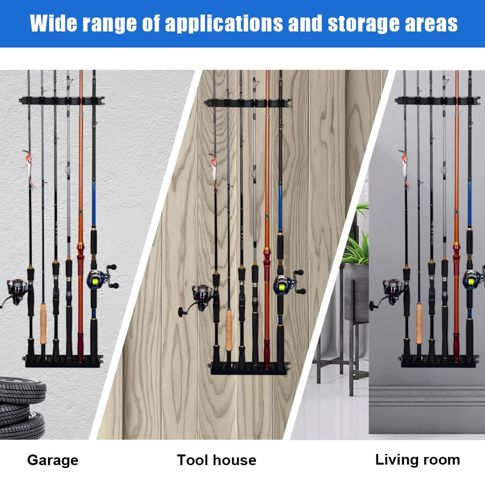1 par de soportes para caña de pescar vertical y horizontal – Estantería de pared para 6 polos, estante de almacenamiento Rod Rack (negro)