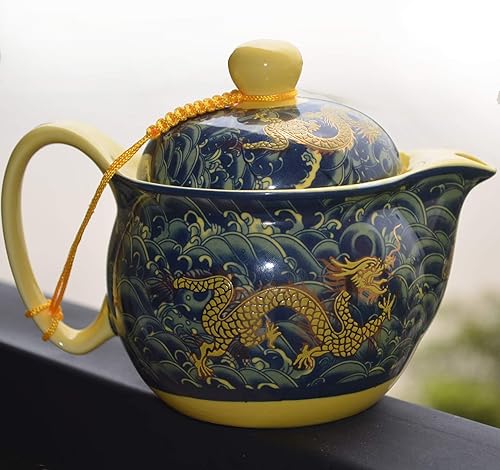 Miniatura 4 de Tetera China Porcelana 12oz Dragón Azul marino Infusor de filtración inoxidable para té suelto (azul marino) Azul marino,Azul cobalto,Amarillo