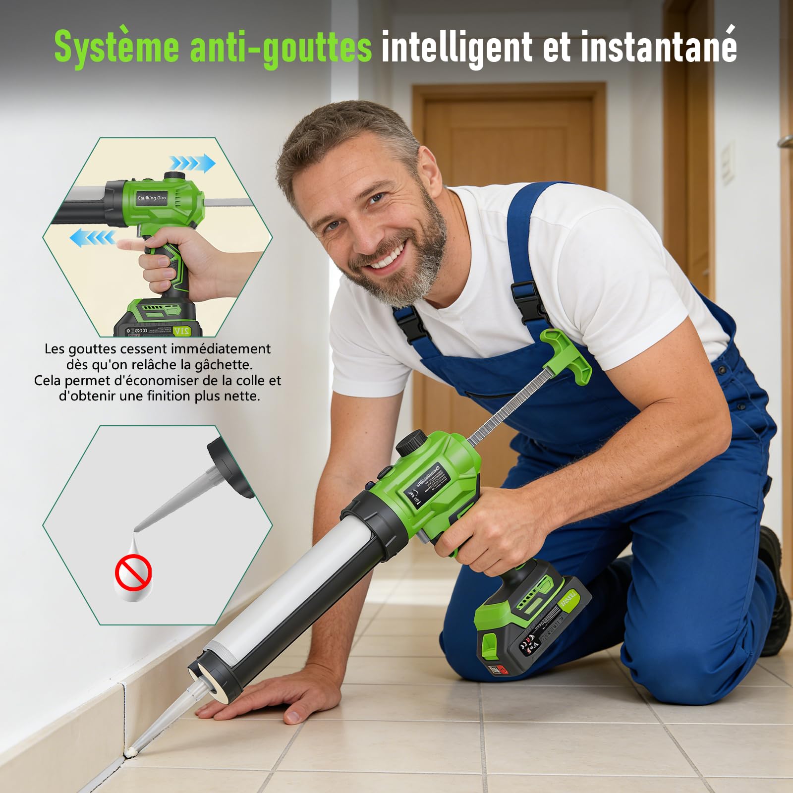 Pistolet à Silicone Electrique pour Makita, Pistolet à cartouche electrique 2 x 2000mAh, pistolet silicone avec LED, vitesse variable en continu, Idéal pour Calfeutrer, Remplir, Scellage