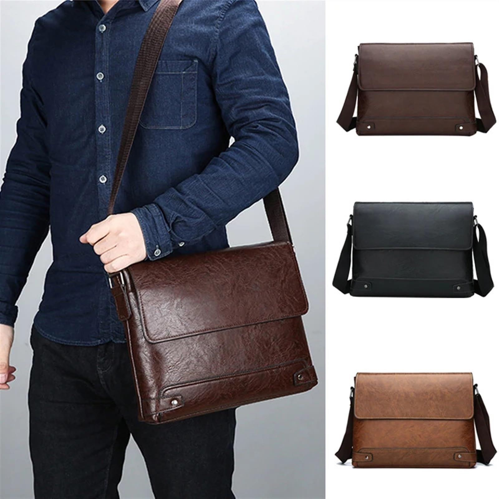Oficina Maletín de gran capacidad, bolso mano cuero PU, funda protectora for ordenador portátil, cruzado for trabajo negocios Maletín
