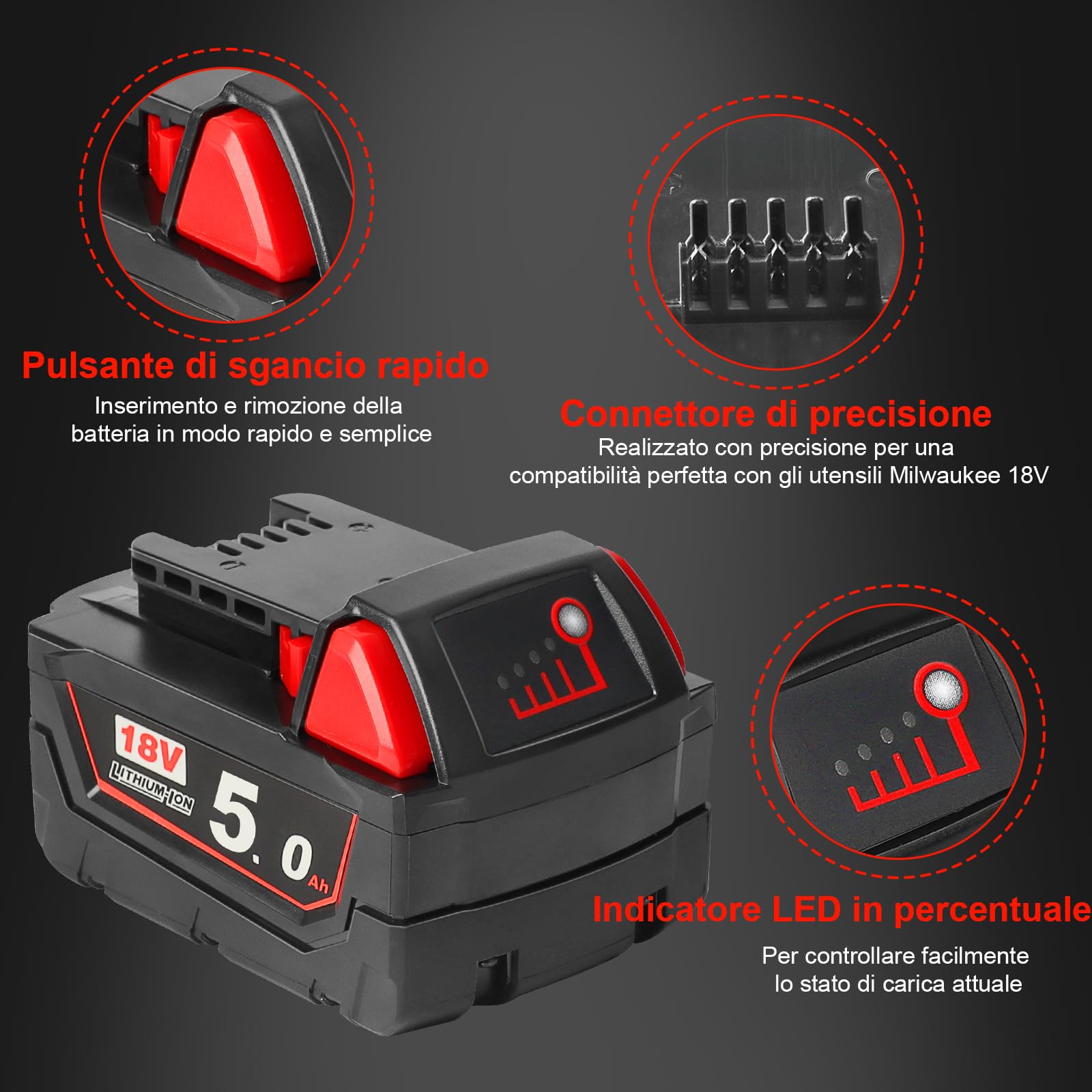 2X Waitley M18B5 Batteria Compatibile con Milwaukee 18V 48-11-1860/48-11-1850/48-11-1840/48-11-1828/48-11-1820/48-11-1815