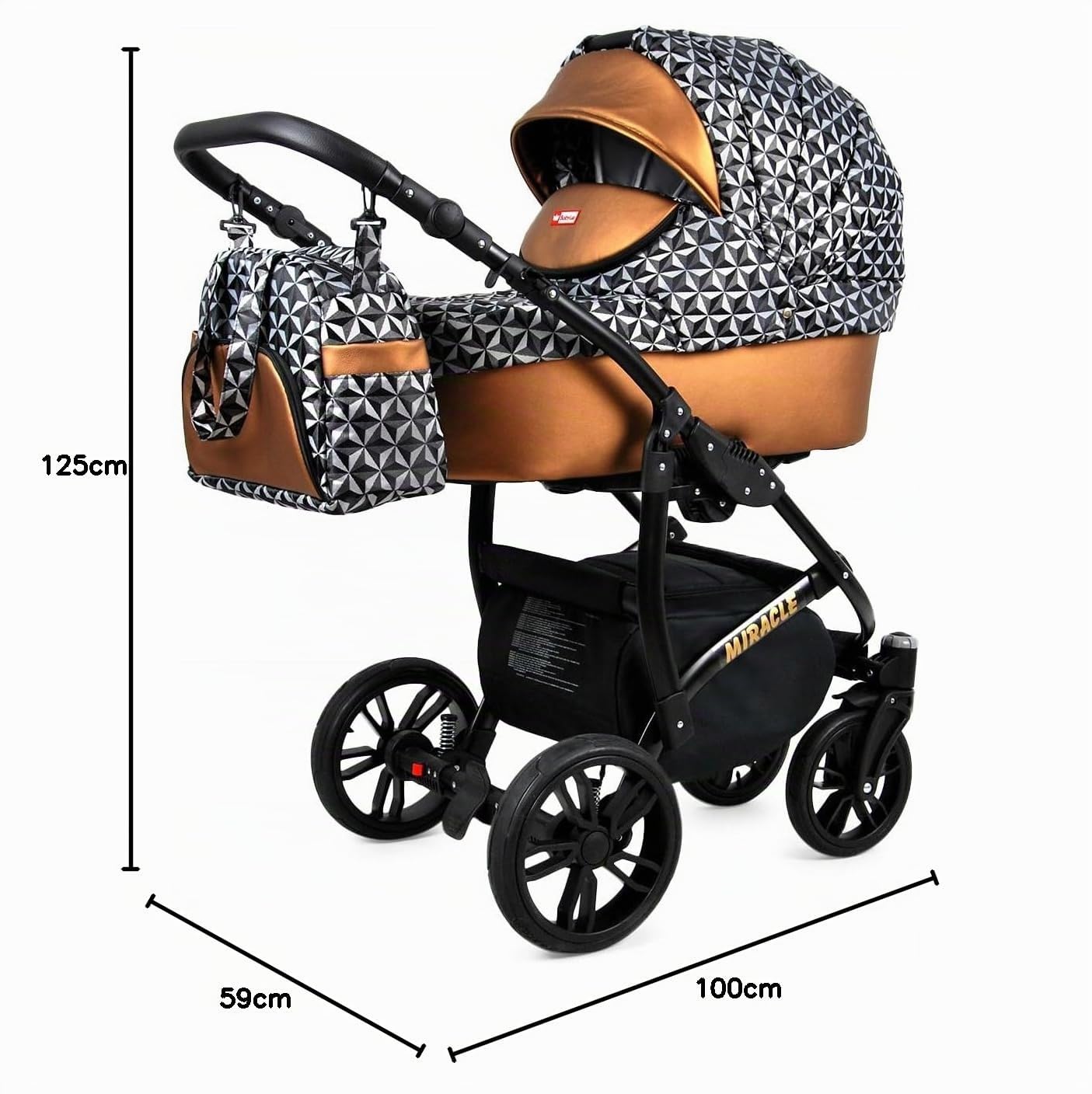 BabyLux® Kinderwagen Set 3 in 1 - Miracle - incl. Babywanne, Buggy Sportsitz, Auto-Babyschale - Autositz - Kinderwagenset - Kombikinderwagen mit Wickeltasche, Regenschutz usw.