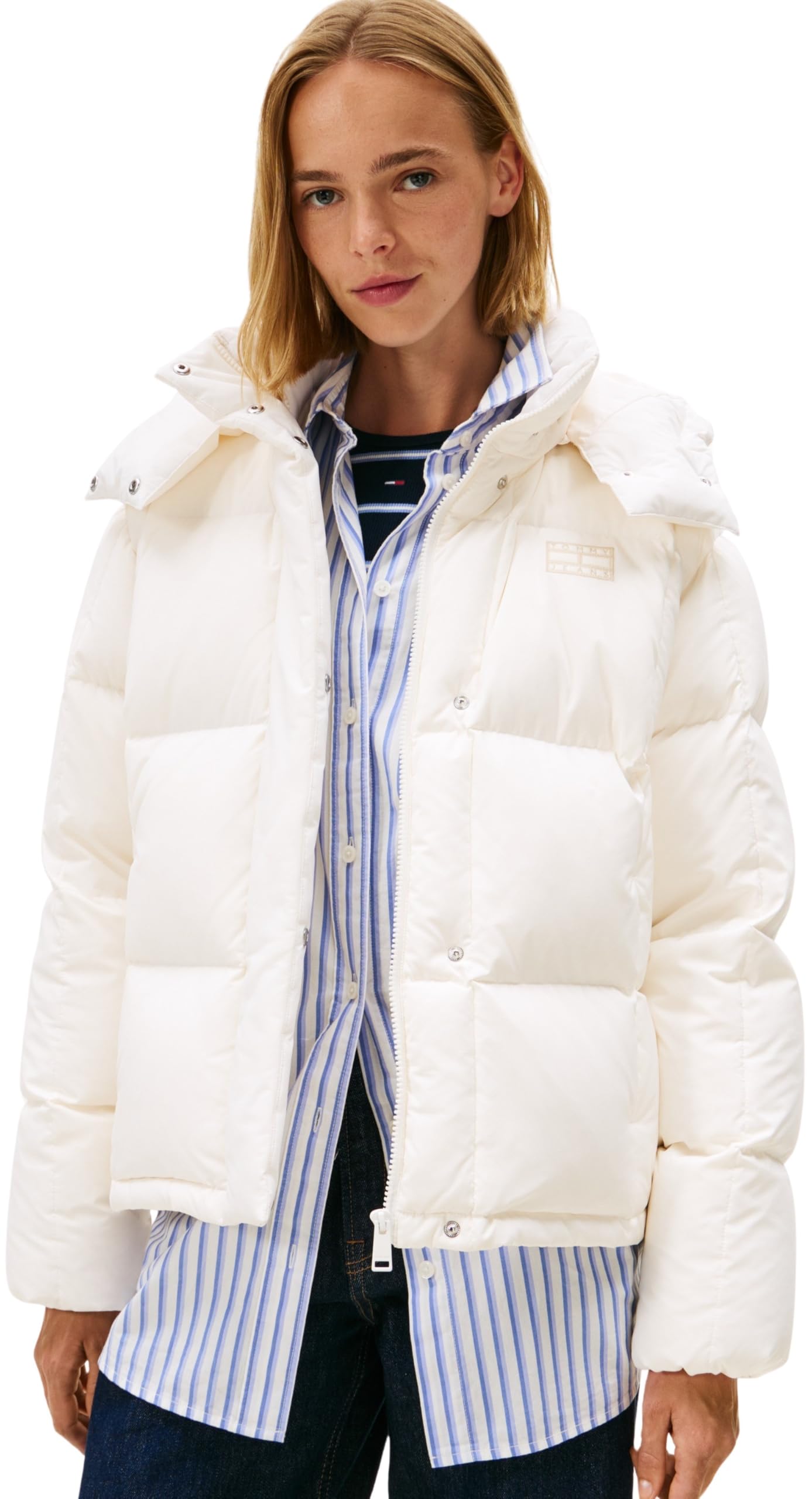 TOMMY JEANS Damska kurtka puchowa TJW ALASKA GRID DOWN EXT DW0DW21623, biała, L, Biały (starożytny biały), L