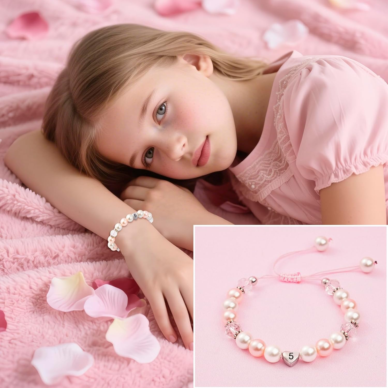 Birthday Gifts for Girls Bracelets, Beaded Bracelets as 1 3 4 5 6 7 8 9 10 11 Year Old Girl Birthday Girls Presents, Adjustable Pearl Bracelet with Letter as Birthdays Girl for Daughter Niece - Image 2