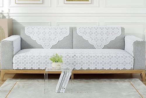 Miniatura 3 de vctops Fundas de respaldo de encaje blanco bordadas para sofá, para perros, gatos, sofá biplaza reclinable, en forma de L (blanco, 30 x 35 pulgadas)