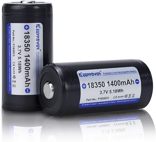 Miniatura 2 de Keeppower Batería de iones de litio protegida 18350 recargable 3.7V 1600mAh 5.92Wh con botón superior para linterna (no alto drenaje) (paquete de 2)