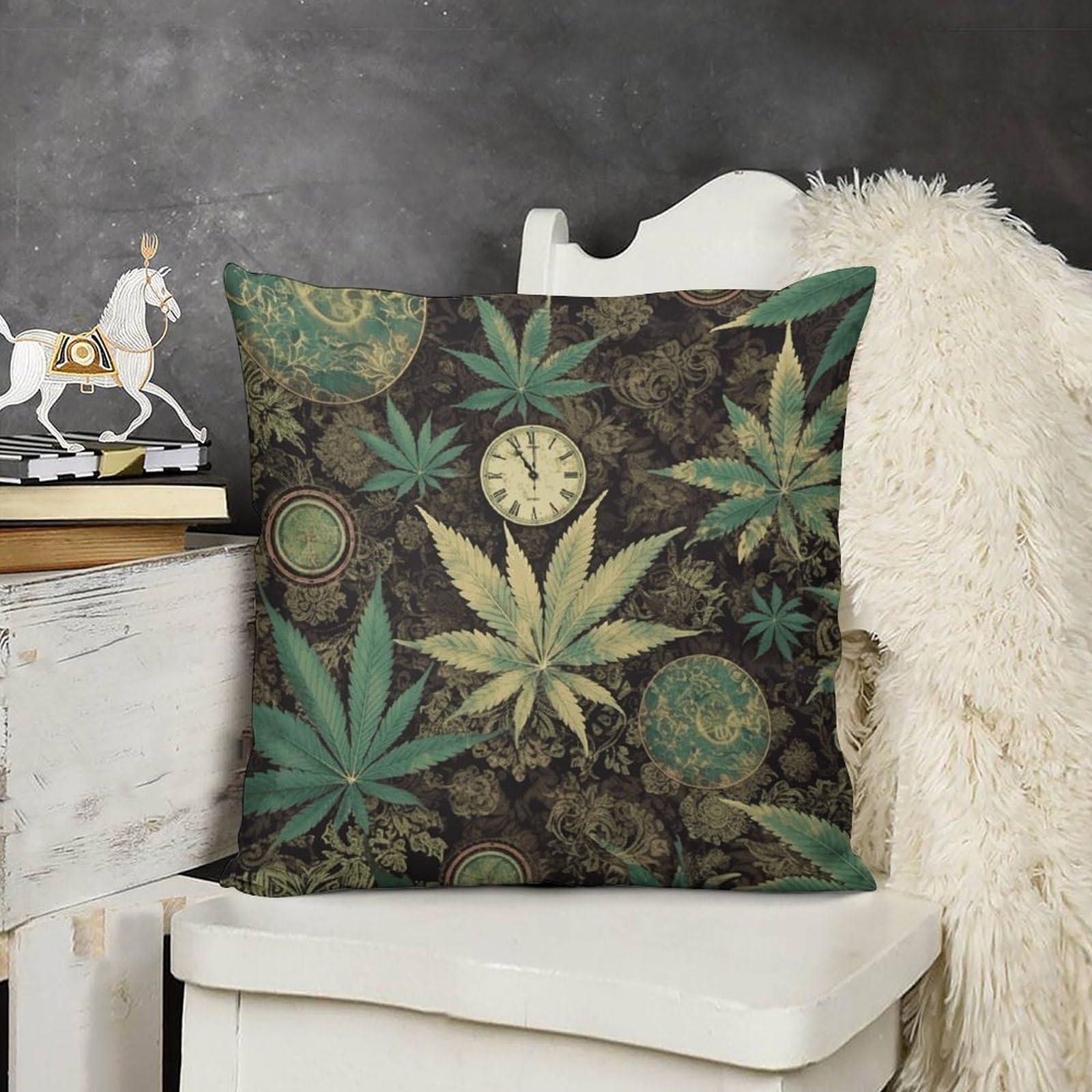 Boho Farmhouse A Puff in Time Weed Marijuana Pillow Covers with Hidden Zipper 18x18 Soft Plush Cushion Cover Decorative Throw Pillow Cases for Couch Bed Sofa Living Room Indoor Outdoor Home Decor